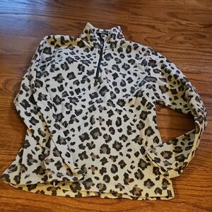 Leopard Print Half-Zip Pullover - Taupe & Black